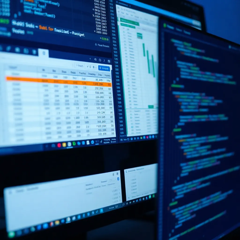 Close-up of a computer screen showing complex Excel spreadsh