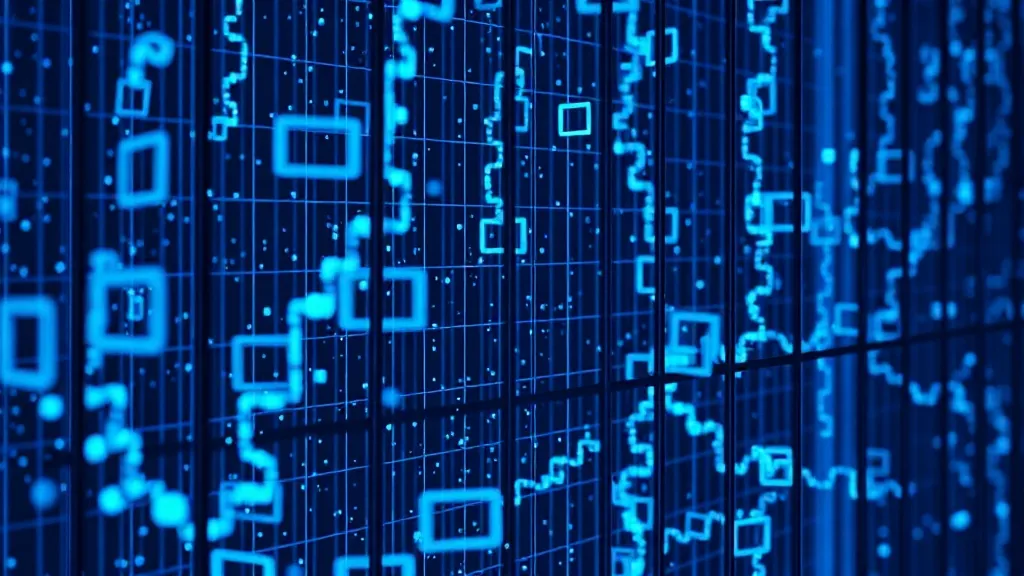 Abstract digital visualization of data packets moving throug